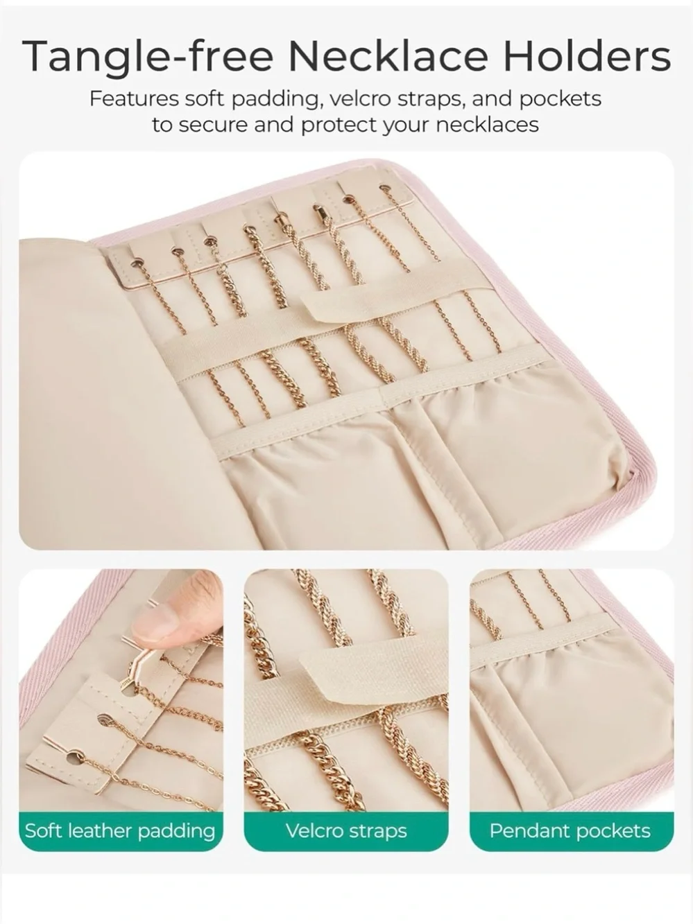 Pink Quilted Travel Jewelry Roll